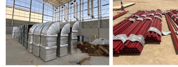 Ductwork and pipes ready for installation at the Qiddiya sound stage building